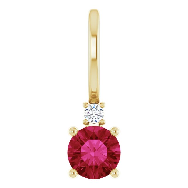 Natural or Lab-Grown Ruby & Natural Diamond Charm Pendant in 14K Yellow Gold
