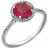 Round Statement Birthstone Lab-Grown Ruby & Diamond Halo Style Sterling Silver Ring