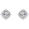 Luxe Wear Everyday™ Halo Style Birthstone Lab-Grown White Sapphire & Natural Diamond Stud Earrings Sterling Silver