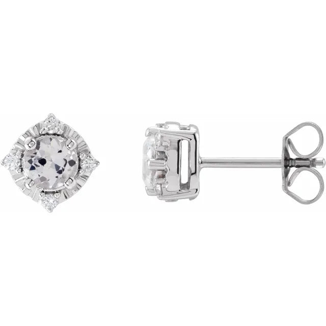 Luxe Wear Everyday™ Halo Style Birthstone Lab-Grown White Sapphire & Natural Diamond Stud Earrings Sterling Silver
