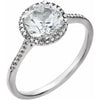 Round Statement Birthstone Lab-Grown White Sapphire & Diamond Halo Style Sterling Silver Ring