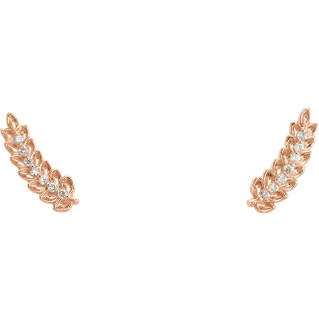 Leaf Natural Diamond Ear Climber Earrings in 14K Rose Gold