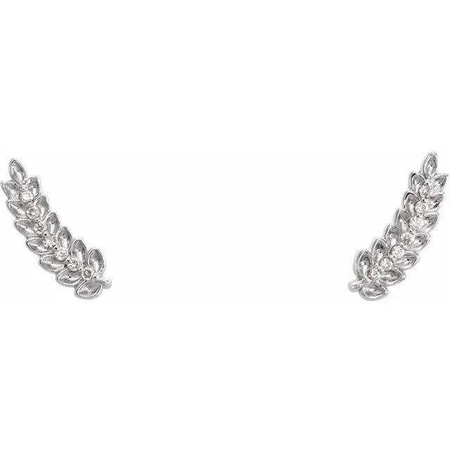 Leaf Natural Diamond Ear Climber Earrings in 14K White Gold