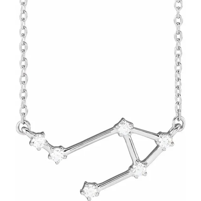 Libra Zodiac Constellation Natural Diamond Necklace in 14K White Gold