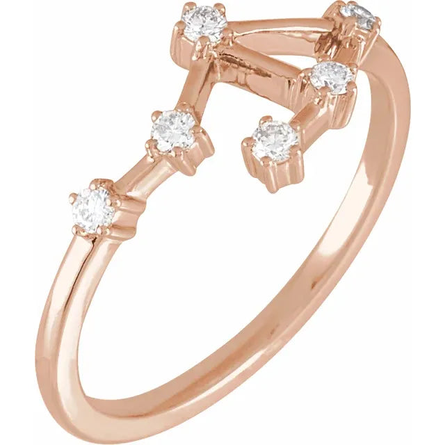 Constellation Zodiac Natural Diamond Ring Solid 14K Yellow White Rose Gold