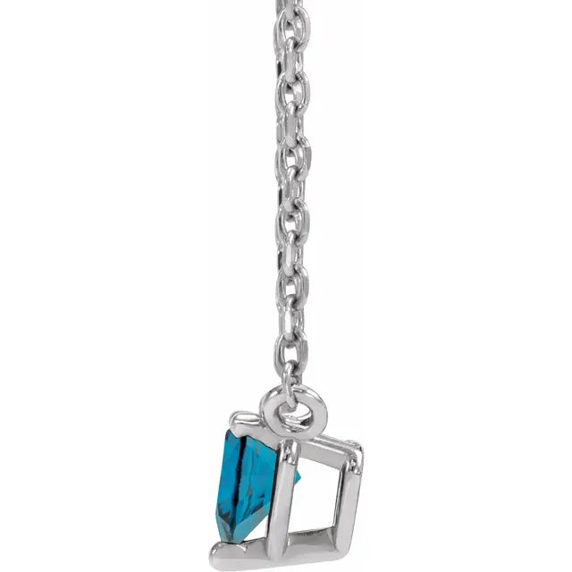 Heart Shaped Natural London Blue Topaz 14K White Gold Necklace