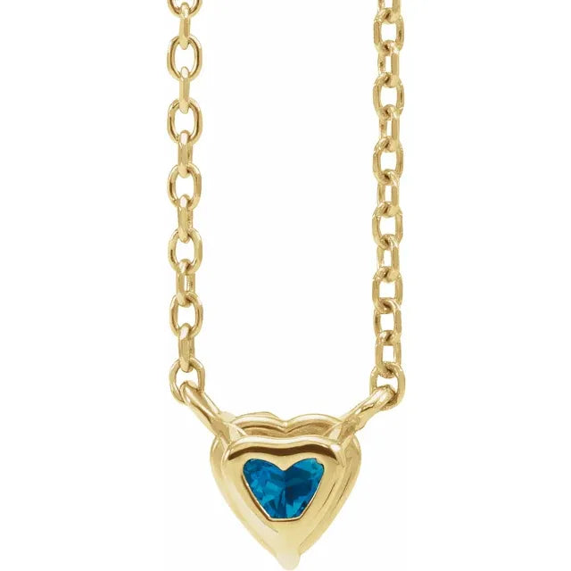Heart Shaped Natural London Blue Topaz 14K Yellow Gold Necklace