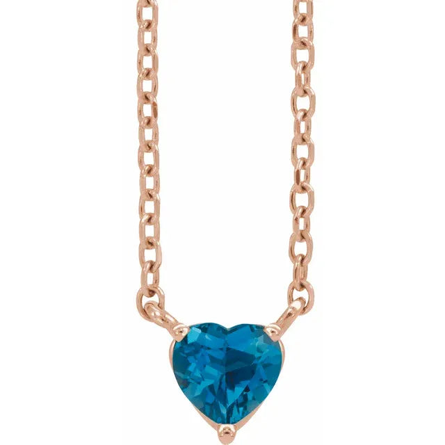 Heart Shaped Natural London Blue Topaz 14K Rose Gold Necklace