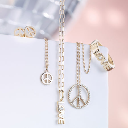 Love and Peace Sign Fine Jewelry Pieces in 14K Gold