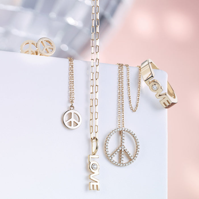 Love and Peace Sign 14K Gold and Diamond Jewelry