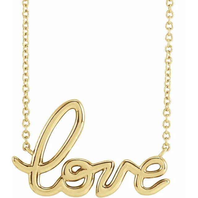 Love Script 16" or 18" Necklace in 14K Yellow Gold 