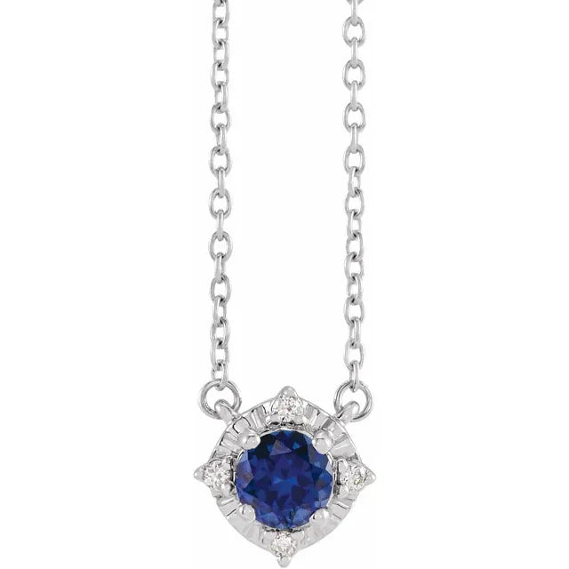 Luxe Wear Everyday™ Halo Style Birthstone Natural Aquamarine & Natural Diamond 18" Necklace Sterling Silver 