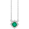 Luxe Wear Everyday™ Halo Style Birthstone Lab-Grown Emerald & Natural Diamond 18" Necklace Sterling Silver 
