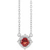 Luxe Wear Everyday™ Halo Style Birthstone Natural Mozambique Garnet & Natural Diamond 18" Necklace Sterling Silver 