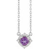 Luxe Wear Everyday™ Halo Style Birthstone Natural Amethyst & Natural Diamond 18" Necklace Sterling Silver 