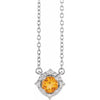 Luxe Wear Everyday™ Halo Style Birthstone Natural Citrine & Natural Diamond 18" Necklace Sterling Silver 