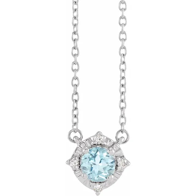 Luxe Wear Everyday™ Halo Style Birthstone Natural Sky Blue Topaz & Natural Diamond 18" Necklace Sterling Silver 
