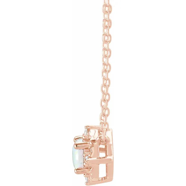 Luxe Wear Everyday™ Halo Style Birthstone Lab-Grown Opal & Natural Diamond 18" Necklace Solid 14K Rose Gold 