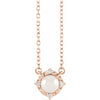 Luxe Wear Everyday™ Halo Style Birthstone Cultured Freshwater Pearl & Natural Diamond 18" Necklace Solid 14K Rose Gold 