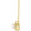Luxe Wear Everyday™ Halo Style Birthstone Cultured Freshwater Pearl & Natural Diamond 18" Necklace Solid 14K Yellow Gold 