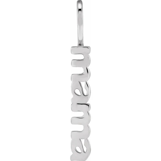 Mama Vertical Charm Pendant in 14K White Gold or Sterling Silver