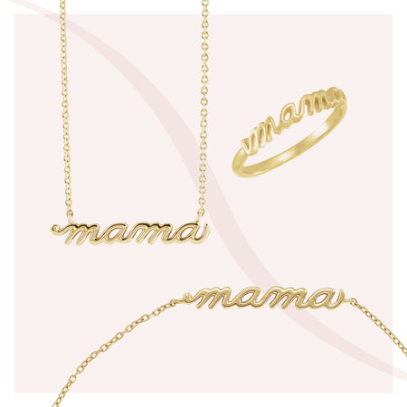 Matching Jewelry Set Mama Script Solid Gold Adjustable Bracelet