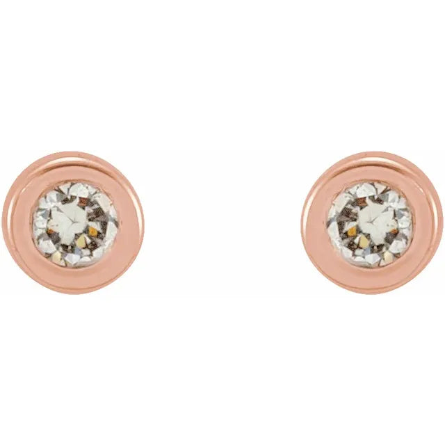 Micro Natural Diamond Bezel-Set Earrings Single or Pair 14K Yellow White or Rose Gold 1.25 MM to 2.5 MM