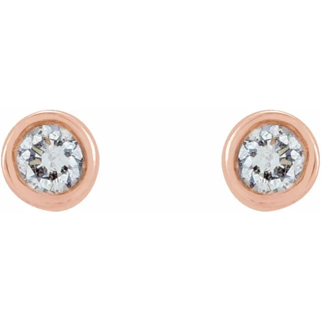 Micro Bezel-Set Natural Diamond Stud Earrings in 14K Rose Gold 1.5 MM Pair or Single 