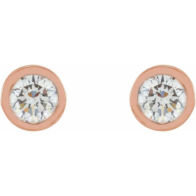 Micro Bezel-Set Natural Diamond Stud Earrings in 14K Rose Gold 2.25 MM Pair or Single 