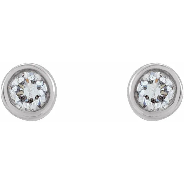 Micro Bezel-Set Natural Diamond Stud Earrings in 14K White Gold 1.5 MM Pair or Single 