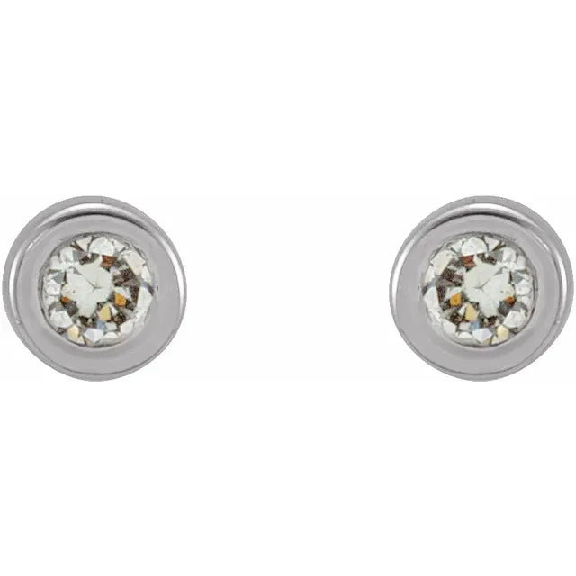 Micro Bezel-Set Natural Diamond Stud Earrings in 14K White Gold 1.25 MM Pair or Single 