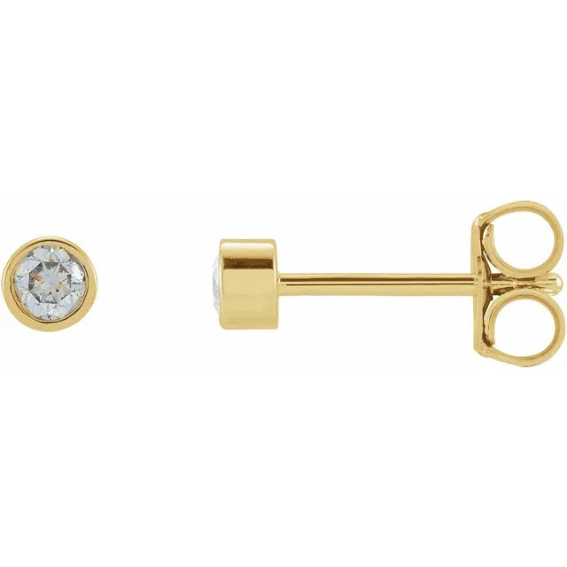 Micro Bezel-Set Natural Diamond Stud Earrings in 14K Yellow Gold 2.5 MM Pair or Single 