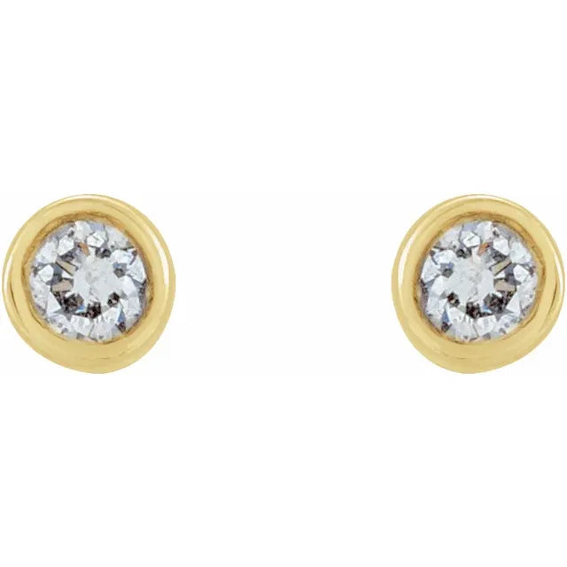 Micro Bezel-Set Natural Diamond Stud Earrings in 14K Yellow Gold 1.5 MM Pair or Single 