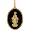 Miraculous Medal Mary Pendant Charm Black Enamel Solid 14K Yellow Gold
