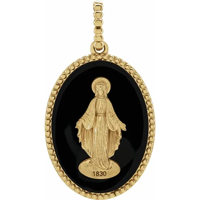 Miraculous Medal Enamel Pendant Charm Solid 14K Yellow White Rose Gold or  Sterling Silver