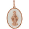 Miraculous Medal Mary Pendant Charm White Enamel Solid 14K Rose Gold