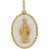 Miraculous Medal Mary Pendant Charm White Enamel Solid 14K Yellow Gold