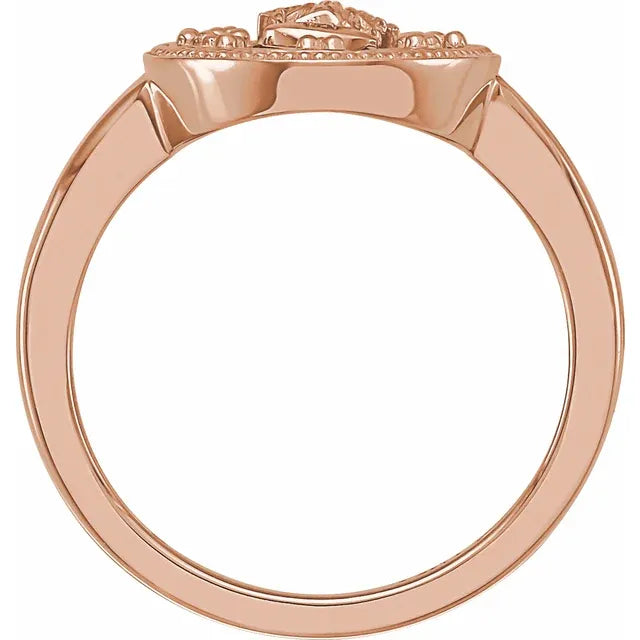Miraculous Medal Enamel Solid 14K Rose Gold Ring