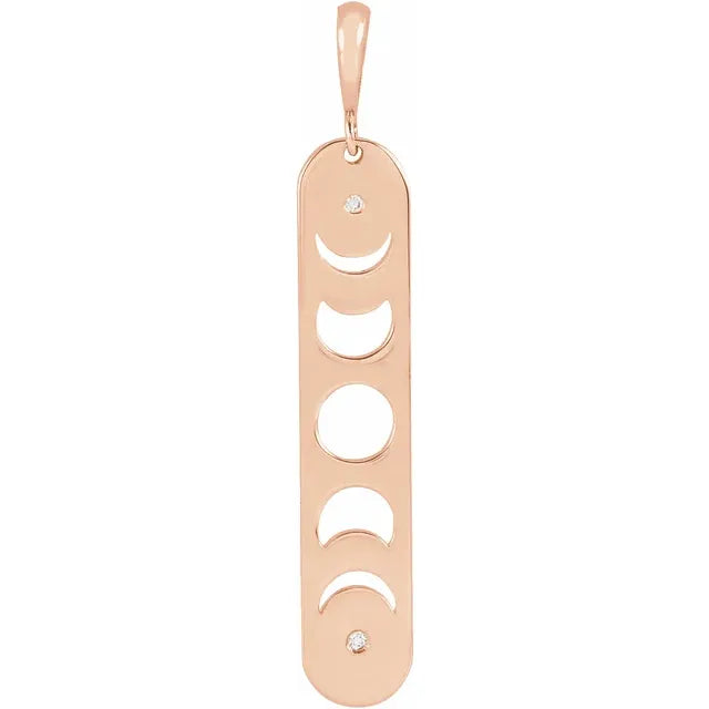 Moon Phase Natural Diamond Bar Pendant in Solid 14K Rose Gold