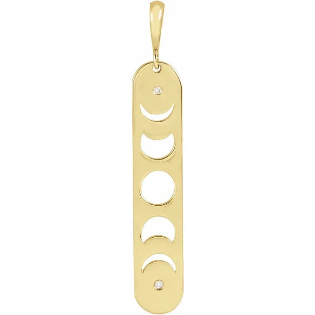 Moon Phase Natural Diamond Bar Pendant in Solid 14K Yellow Gold