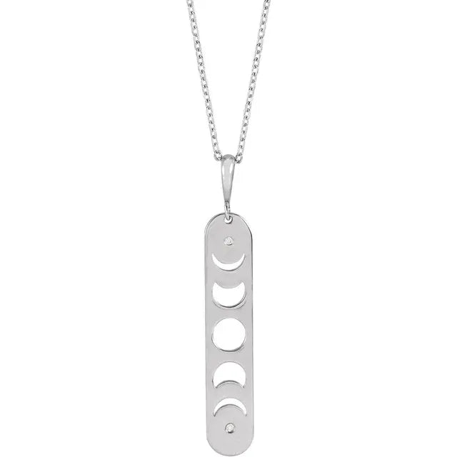 Moon Phase Natural Diamond Bar Pendant Necklace in Solid 14K White Gold or Sterling Silver