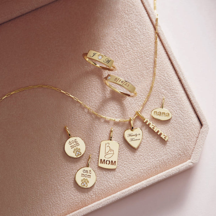 Mama Vertical Charm Pendant 14K Yellow Gold on Paperclip Chain