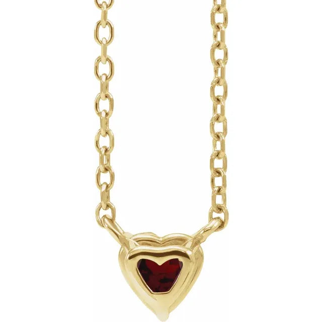 Heart Shaped Natural Mozambique Garnet 14K Yellow Gold Necklace