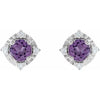 Luxe Wear Everyday™ Halo Style Birthstone Natural Amethyst & Natural Diamond Stud Earrings Sterling Silver