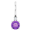 Natural Amethyst & Natural Diamond Charm Pendant in 14K White Gold