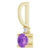 Natural Amethyst & Natural Diamond Charm Pendant in 14K Yellow Gold