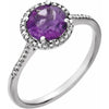 Round Statement Birthstone Natural Amethyst & Diamond Halo Style Sterling Silver Ring