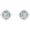 Luxe Wear Everyday™ Halo Style Birthstone Natural Aquamarine & Natural Diamond Stud Earrings Sterling Silver