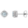 Luxe Wear Everyday™ Halo Style Birthstone Natural Aquamarine & Natural Diamond Stud Earrings Sterling Silver