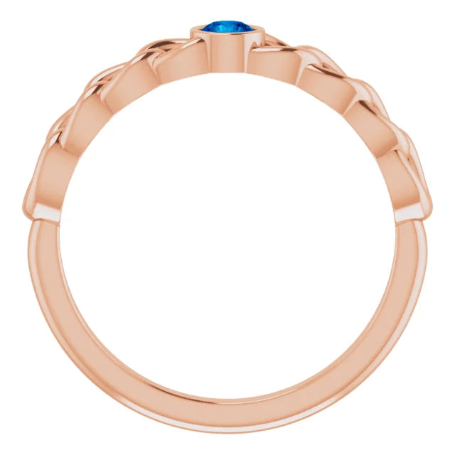 Natural Blue Sapphire Curb Chain Ring in 14K Rose Gold